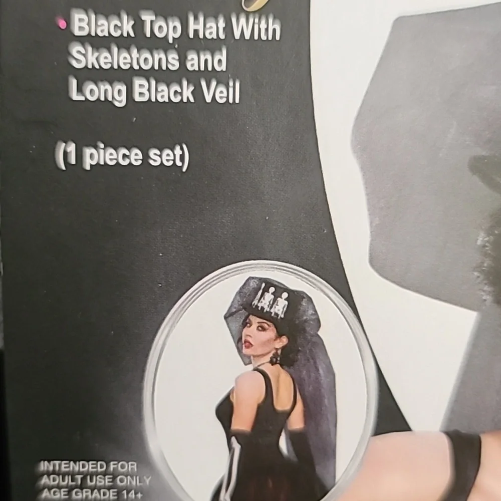 Steampunk Skeleton blk Top Hat W/ Long Veil Adult o/s